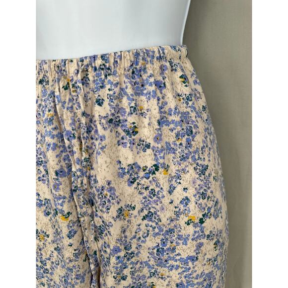 Uniqlo Pants Womens Large Beige Floral Satin Pockets Cottagecore Boho Wide Leg - Picture 3 of 9